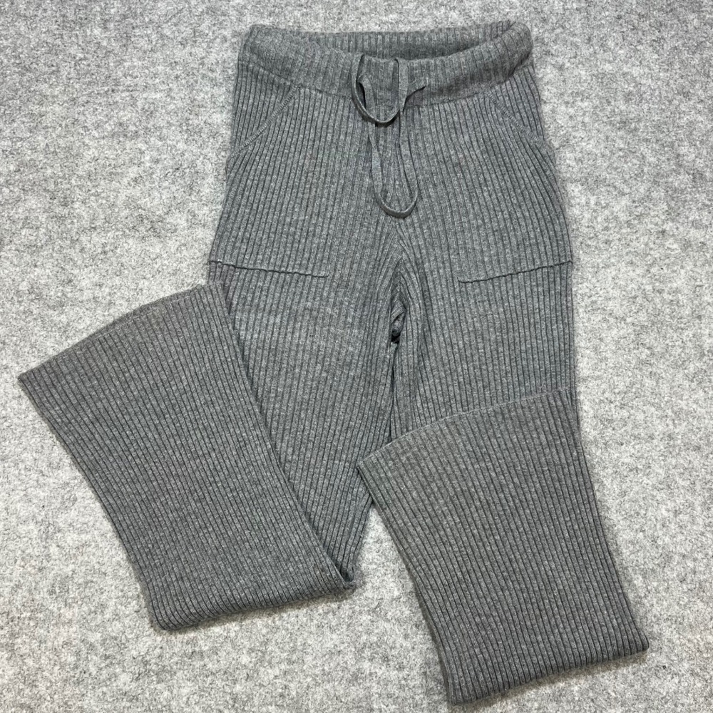 PAIGE Grey Ribbed Knit Flare Lounge Pants Women's XS Drawstring‎ Waist